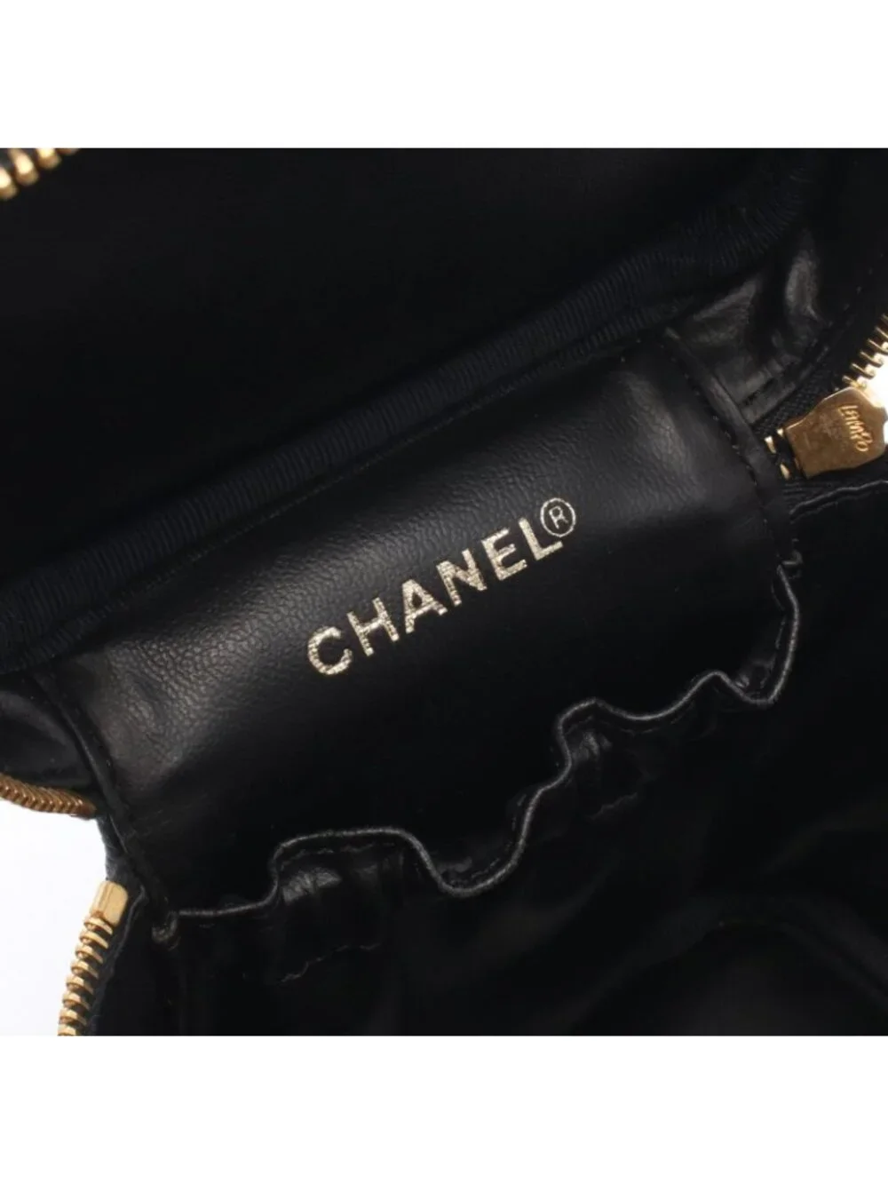 Chanel Handbag CC Logo Black Caviar Leather Quilted Vertical Vanity Bag